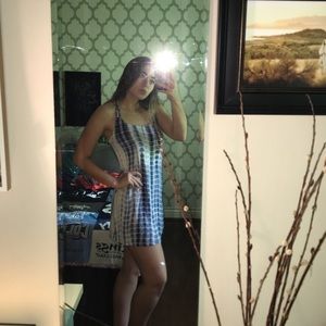 blue and white tye dyed dress